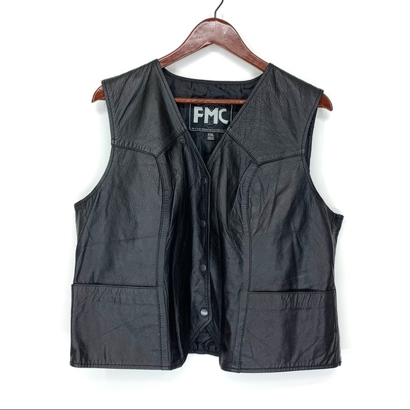 First Manufacturing Motorcycle Gear Black Leather Button Up Vest Size XXL - Picture 1 of 16